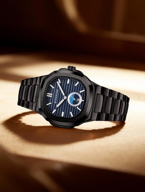 Giordano Analog Watch for Men – Classic Moon Phase Design with Textured Dial, Durable Stainless Steel Strap, and Date Display - GZ-50179-22 - Image 5
