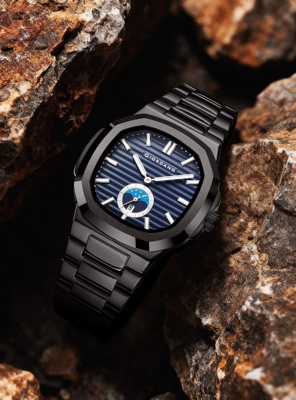 Giordano Analog Watch for Men – Classic Moon Phase Design with Textured Dial, Durable Stainless Steel Strap, and Date Display - GZ-50179-22 - Image 3