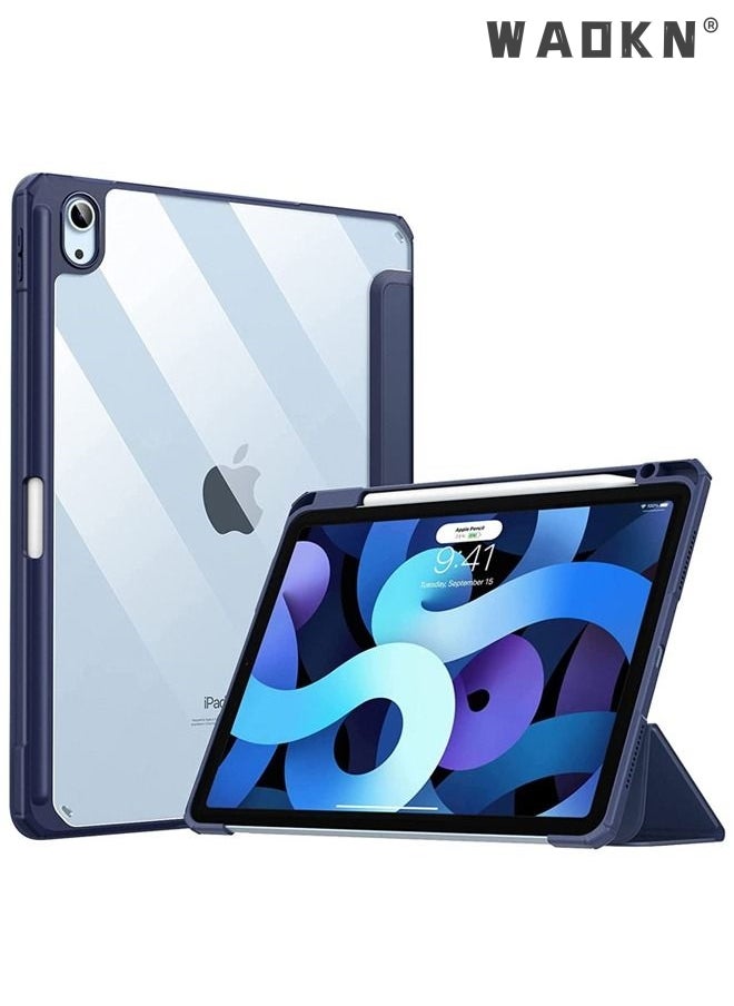 WAOKN - Pro Case for iPad 10th Gen Case with Pencil Holder 2022 iPad 10.9 Inch Case, Clear Transparent Back Shell Trifold Protective Cases Shockproof Cover for 2022 iPad 10th Gen A2696 A2757 A2777 -Blue - Image 1