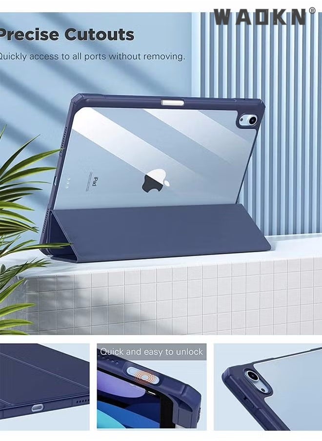 WAOKN - Pro Case for iPad 10th Gen Case with Pencil Holder 2022 iPad 10.9 Inch Case, Clear Transparent Back Shell Trifold Protective Cases Shockproof Cover for 2022 iPad 10th Gen A2696 A2757 A2777 -Blue - Image 1
