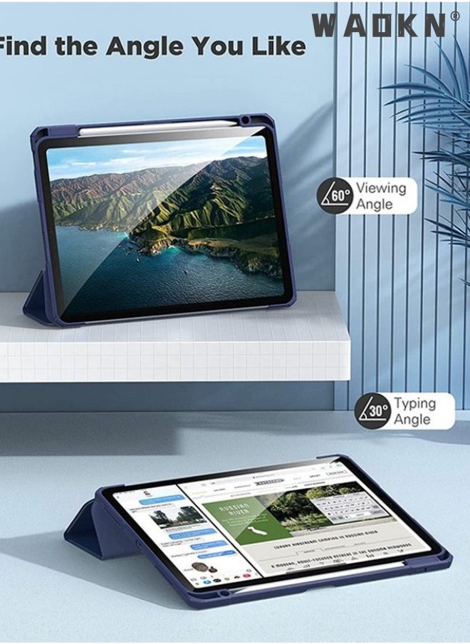 WAOKN - Pro Case for iPad 10th Gen Case with Pencil Holder 2022 iPad 10.9 Inch Case, Clear Transparent Back Shell Trifold Protective Cases Shockproof Cover for 2022 iPad 10th Gen A2696 A2757 A2777 -Blue - Image 1