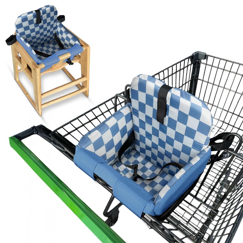 JoSeat Shopping Cart Seat Cover for Baby, High Chair & Grocery Seat Protector, Padded Chair Covers for Restaurant Seats, Unisex Machine Washable Grocery Cart Liner & Swing Insert â€“ Blue Checkered - Image 1