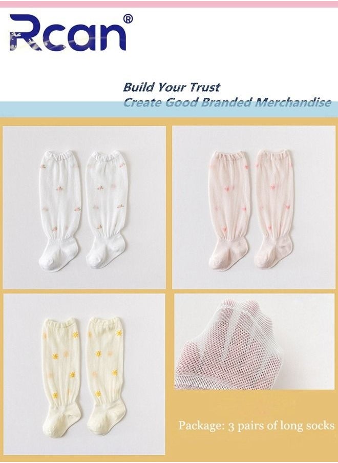 Rcan 3 Pairs Thin Mesh Hollow Stretch Over The Knee Long Cotton Baby Socks Set Anti Mosquito Socks for Summer for Little Baby Unisex  - Image 2