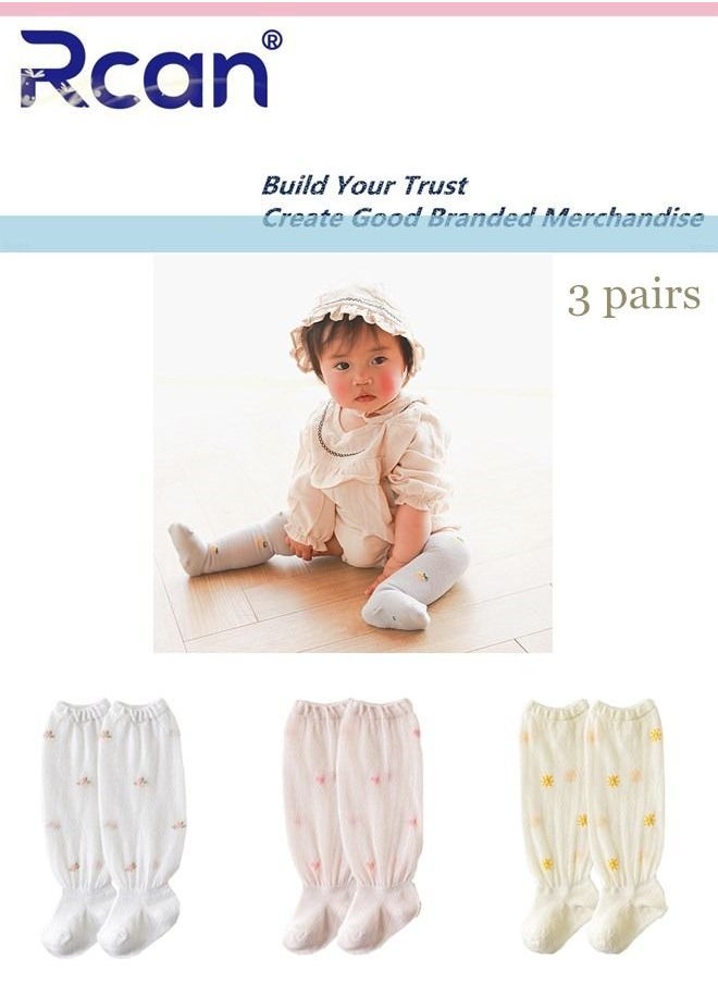 Rcan 3 Pairs Thin Mesh Hollow Stretch Over The Knee Long Cotton Baby Socks Set Anti Mosquito Socks for Summer for Little Baby Unisex  - Image 1