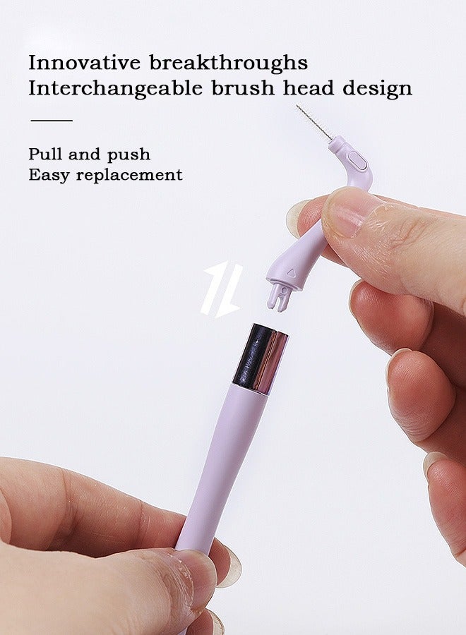 Roroll Orthodontic Oral Teeth Care Kit, 18 Replaceable Brush Heads, Angled and Straight Interdental Brushes with  (Purple) - Image 5