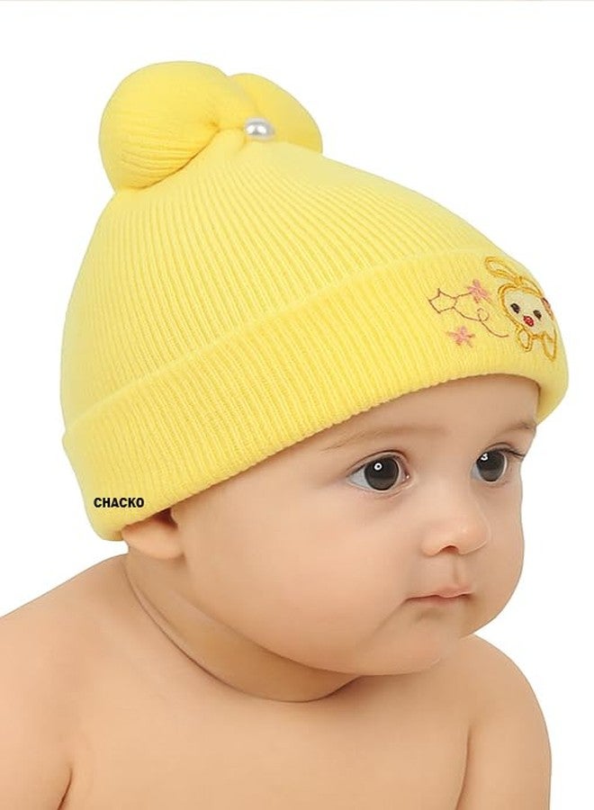 CHACKO Baby Winter Woolen Cap - Soft & Warm Beanie Hat for Boys & Girls | Stretchable Knit Cap for Kids (Pack of 1) Yellow 6-12 Months - Image 3