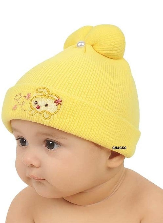 CHACKO Baby Winter Woolen Cap - Soft & Warm Beanie Hat for Boys & Girls | Stretchable Knit Cap for Kids (Pack of 1) Yellow 6-12 Months - Image 1