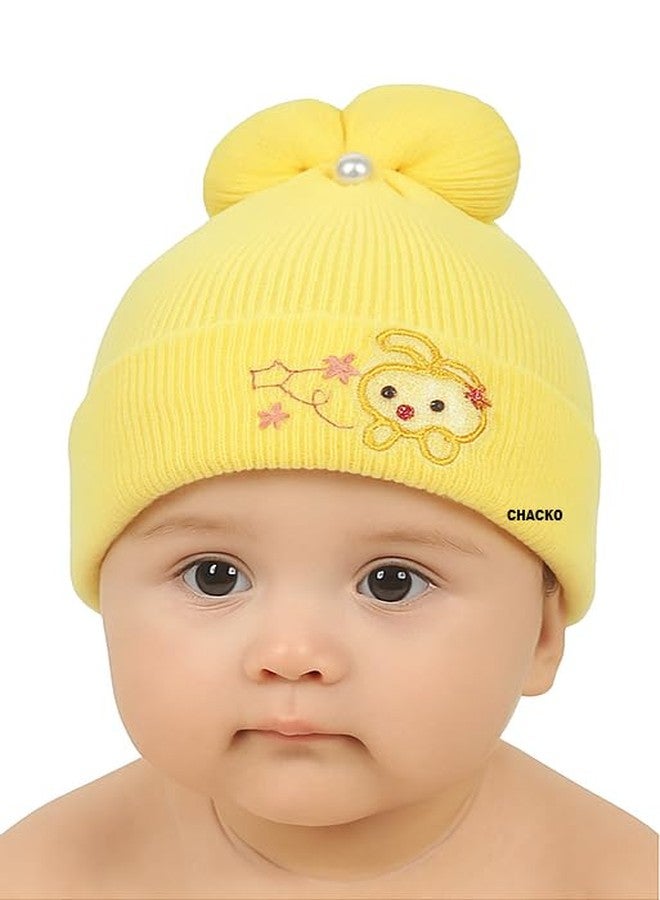 CHACKO Baby Winter Woolen Cap - Soft & Warm Beanie Hat for Boys & Girls | Stretchable Knit Cap for Kids (Pack of 1) Yellow 6-12 Months - Image 4