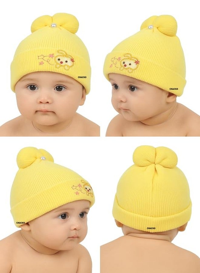CHACKO Baby Winter Woolen Cap - Soft & Warm Beanie Hat for Boys & Girls | Stretchable Knit Cap for Kids (Pack of 1) Yellow 6-12 Months - Image 5