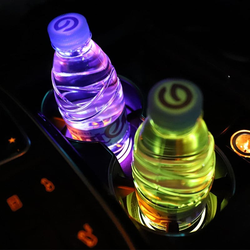 2 Pack LED Car Cup Holder Lights 7 Colors Changing USB Charging Mat Waterproof Cup Pad,LED Interior Atmosphere Lamp Decoration Light Car Accessories - Image 4