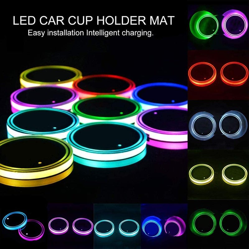 2 Pack LED Car Cup Holder Lights 7 Colors Changing USB Charging Mat Waterproof Cup Pad,LED Interior Atmosphere Lamp Decoration Light Car Accessories - Image 3