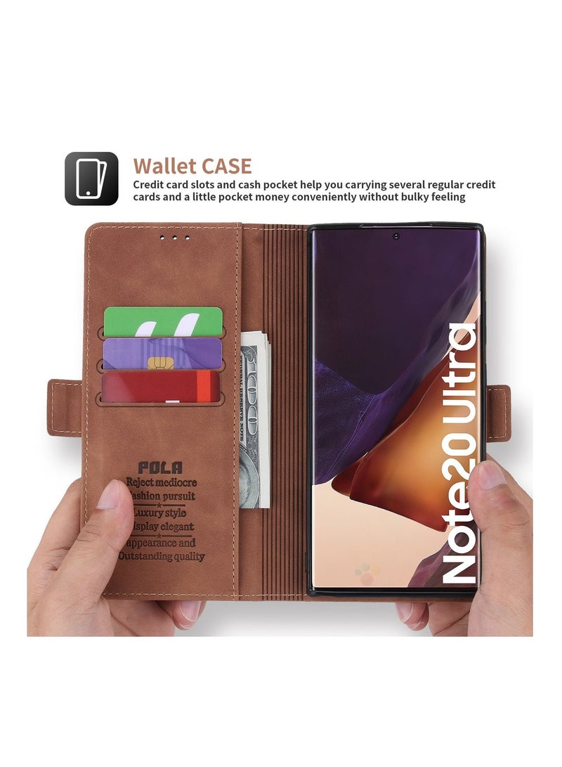Pola Luxury PU Leather Wallet Case Cover for Samsung Galaxy Note20 Ultra Brown - Image 3
