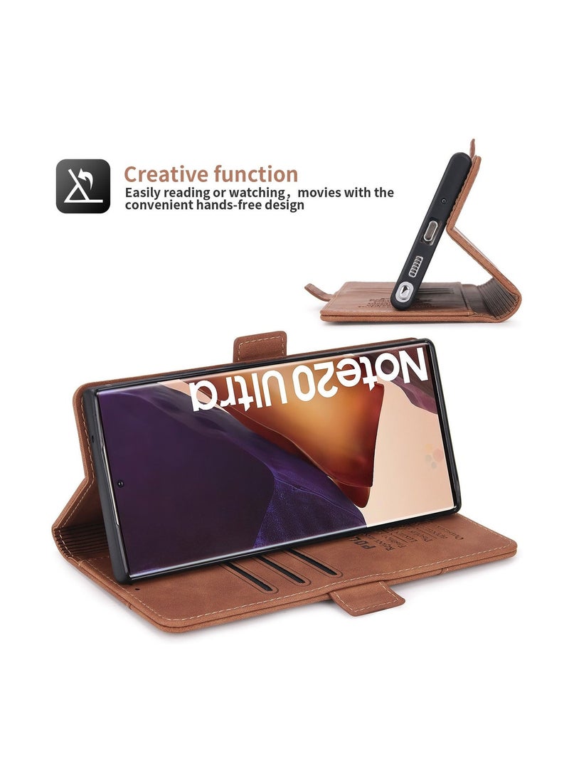Pola Luxury PU Leather Wallet Case Cover for Samsung Galaxy Note20 Ultra Brown - Image 4
