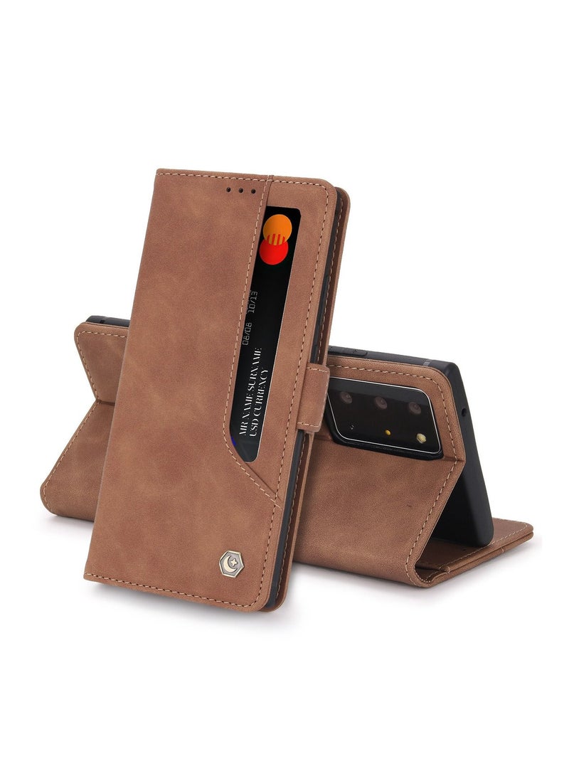 Pola Luxury PU Leather Wallet Case Cover for Samsung Galaxy Note20 Ultra Brown - Image 1