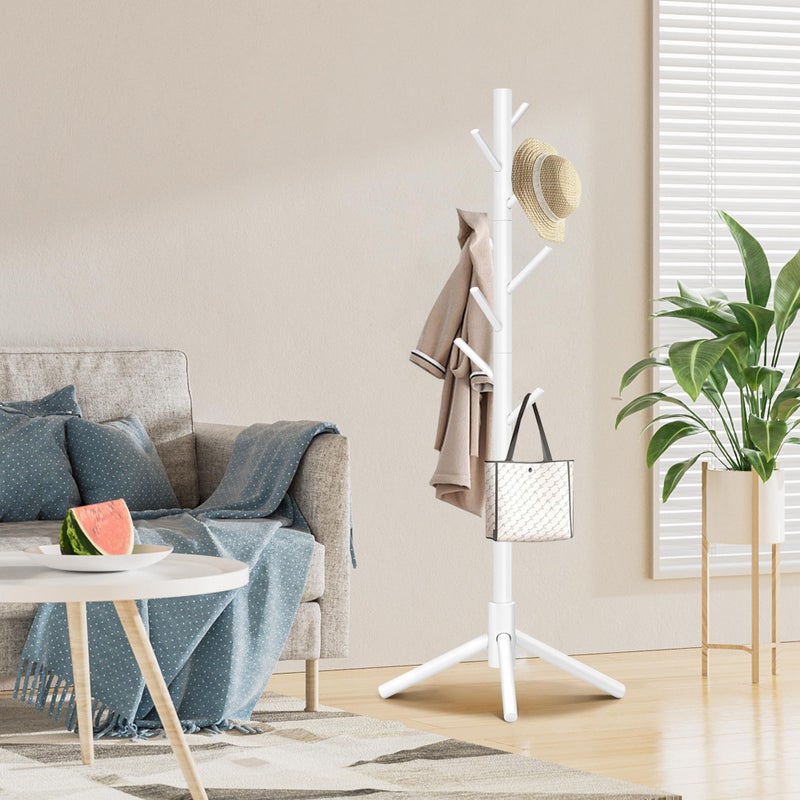 Azaeahom Coat Rack, Coat Racks Freestanding with 8 Hooks 3 Adjustable Heights for Clothes, Hats, Handbags, Coat Tree Easy Assembly for Entryway, Bedroom, Hallway, Office(White) - Image 2
