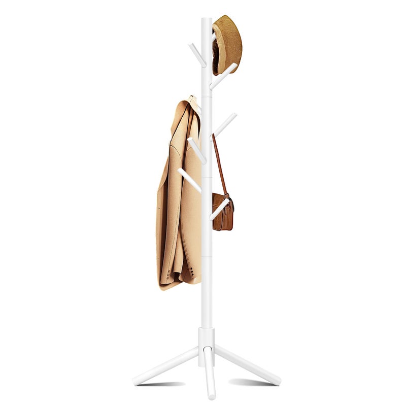 Azaeahom Coat Rack, Coat Racks Freestanding with 8 Hooks 3 Adjustable Heights for Clothes, Hats, Handbags, Coat Tree Easy Assembly for Entryway, Bedroom, Hallway, Office(White) - Image 1