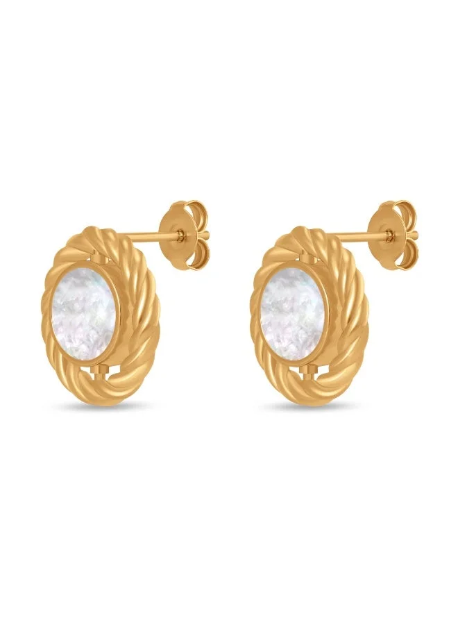 Guy Laroche Ella Gold-Plated Mother of Pearl & Monogram Flip Earrings for Women