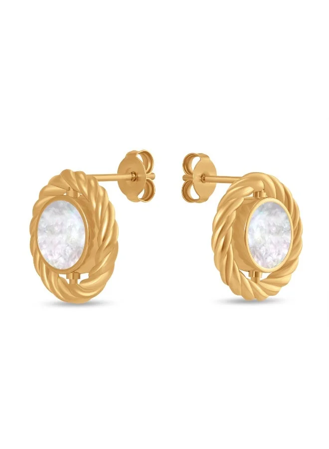 Guy Laroche Ella Gold-Plated Mother of Pearl & Monogram Flip Earrings for Women