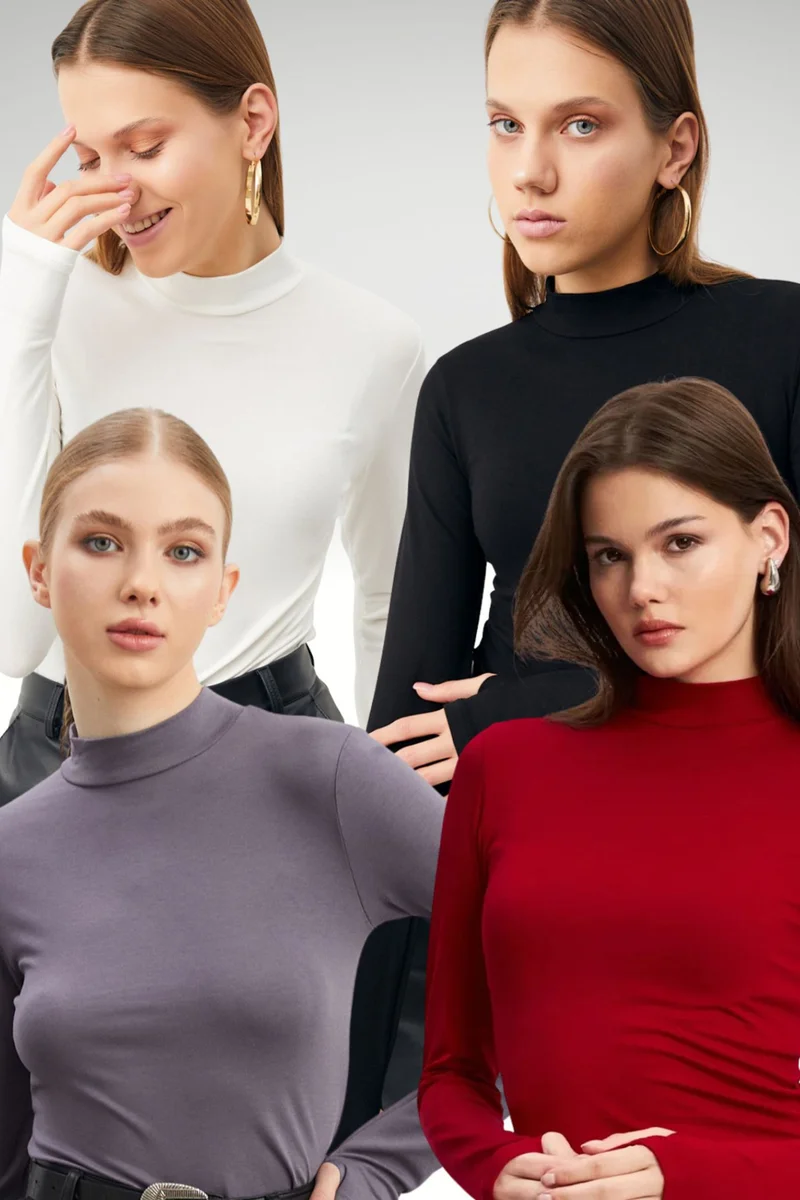 بيبانتولون BIPANTOLON Women's 4-Pack Cut-Out Half Turtleneck Bodysuits