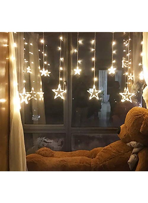 Generic Mehak Enterprises Plastic 138 LED Curtain String Lights with 8 Flashing Modes 12 Stars Warm White  - Image 5