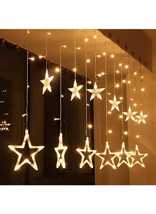Generic Mehak Enterprises Plastic 138 LED Curtain String Lights with 8 Flashing Modes 12 Stars Warm White  - Image 3