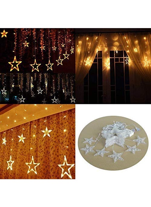 Generic Mehak Enterprises Plastic 138 LED Curtain String Lights with 8 Flashing Modes 12 Stars Warm White  - Image 2
