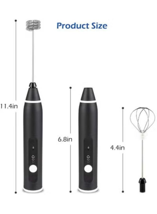 xppier Milk Frother - Hand-Held Electric Whisk Portable Coffee frother USB Rechargeable 3-Speed Milk frother Beverage Mixer for Matcha Cappuccino with 2 Stainless Steel Whisk and 1 Cleaning Brush - Image 2