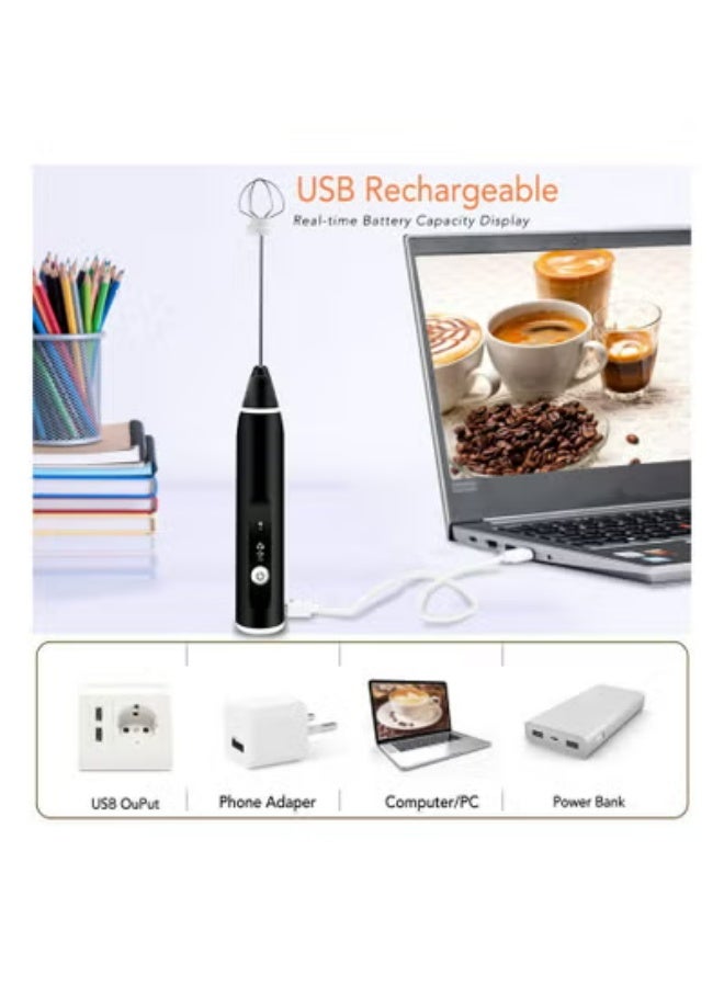 xppier Milk Frother - Hand-Held Electric Whisk Portable Coffee frother USB Rechargeable 3-Speed Milk frother Beverage Mixer for Matcha Cappuccino with 2 Stainless Steel Whisk and 1 Cleaning Brush - Image 4