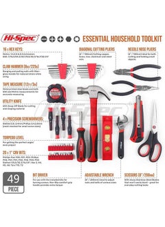 Hi-Spec 49Pc Red Home & Garage Tool Kit Set. Essential Hand Tools For Diy Repairs. Complete In A Box  - Image 3