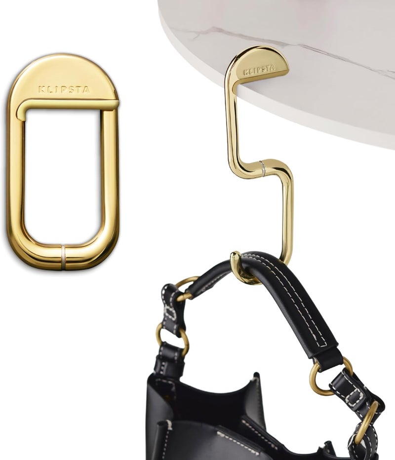 KLIPSTA FLIP Bag Hook - Newly Redesigned. Portable Purse Hanger for Table with Magnetic Closure. Now Holds up to 50 lbs. Gifts for Women, Stocking Stuffers (Gold) - Image 1