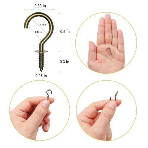 RELBRO 1/2 Inch Small Screw Hooks, Mini Metal Twist in Hooks, Bronze, 100 Pcs - Image 3