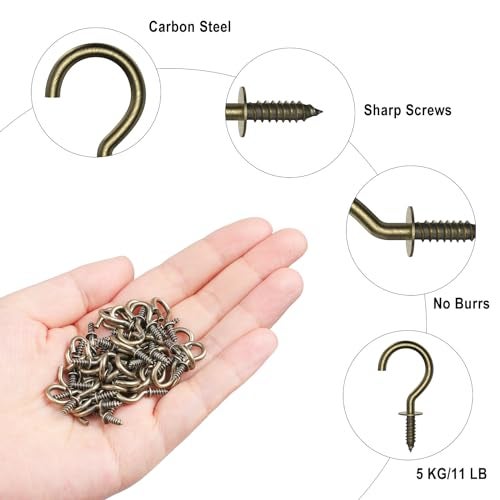 RELBRO 1/2 Inch Small Screw Hooks, Mini Metal Twist in Hooks, Bronze, 100 Pcs - Image 4