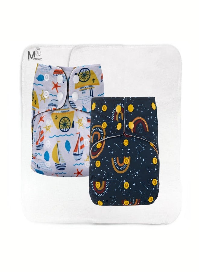MOMSARC Cloth Diapers for Babies+ 2 insert pads| Leak Proof Cotton Diaper for New Born 0-3 Years with 4 Layer High absorbent Pad | Washable and Reusable Diapers for New Born Baby | Multicolor Cloth Nappy(Pack of 2) - Image 1