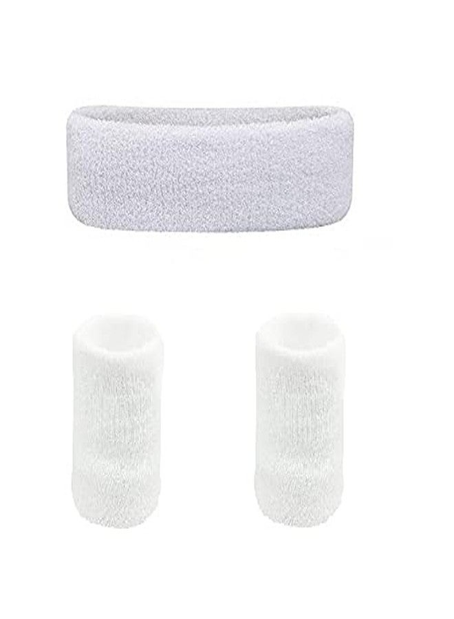 TT 2 Sweatband Wristband/Wrist Support and 1 Headband for Women and Men Exercise or Gym and Sports Activities, Fitness Band, Elastic Stretchy and Multipurpose Use (White Color) - Image 2