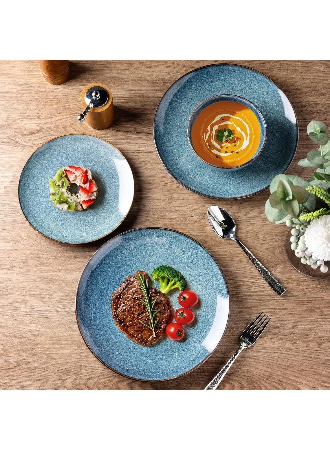 AmorArc Ceramic Dinnerware Sets for 4 12 Pieces Handpainted Plates and Bowls Set Scratch Resistant Stoneware Dishes Set Dishwasher Microwave Safe Ceylon Blue - Image 4