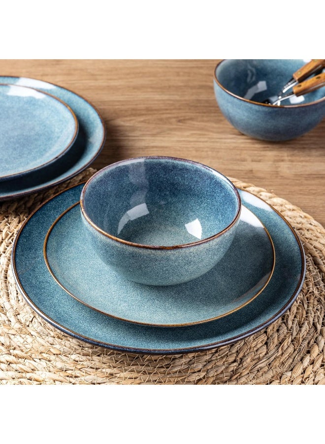 AmorArc Ceramic Dinnerware Sets for 4 12 Pieces Handpainted Plates and Bowls Set Scratch Resistant Stoneware Dishes Set Dishwasher Microwave Safe Ceylon Blue - Image 3