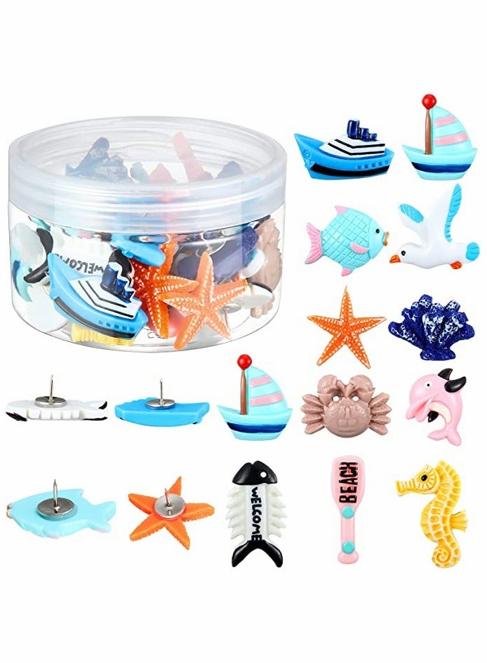36 Colorful Sea Creatures Push Pins - Decorative Thumb Tacks for Cork Boards, Photo Walls, and Office Organization - Perfect for Home Decor - Image 1