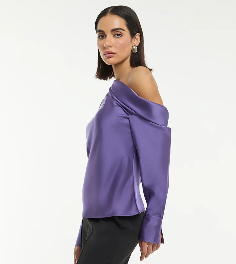 بي سي بي جي BCBG ONE SHOULDER LONG SLEEVES SATIN BLOUSE