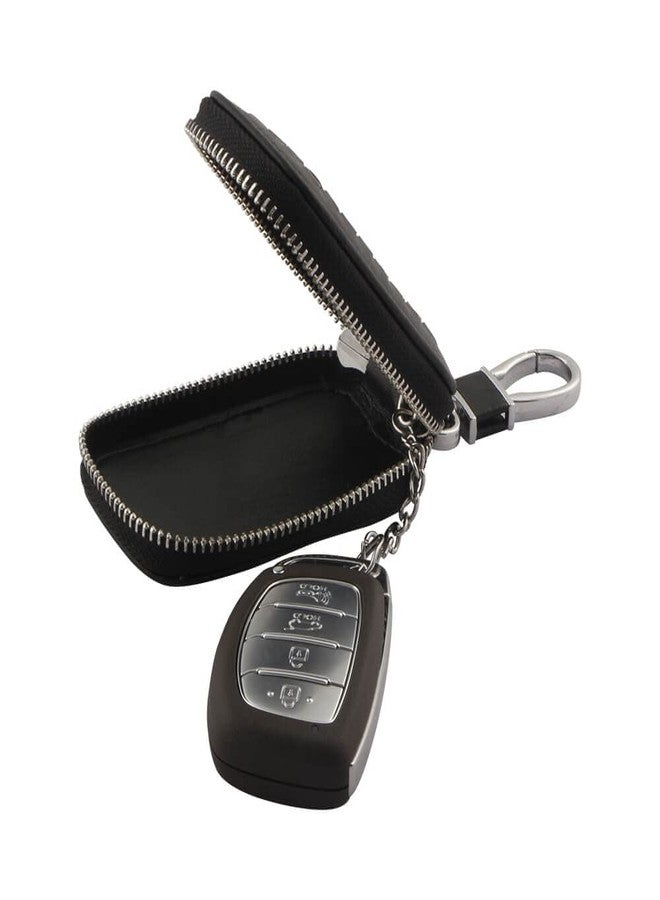 Keyzone® Checkered Pattern Car Key Case, Smart Key Holder PU Leather Key Chain Wallet, Coin Holder, Car Key Zipper Wallet (Black) - Image 5