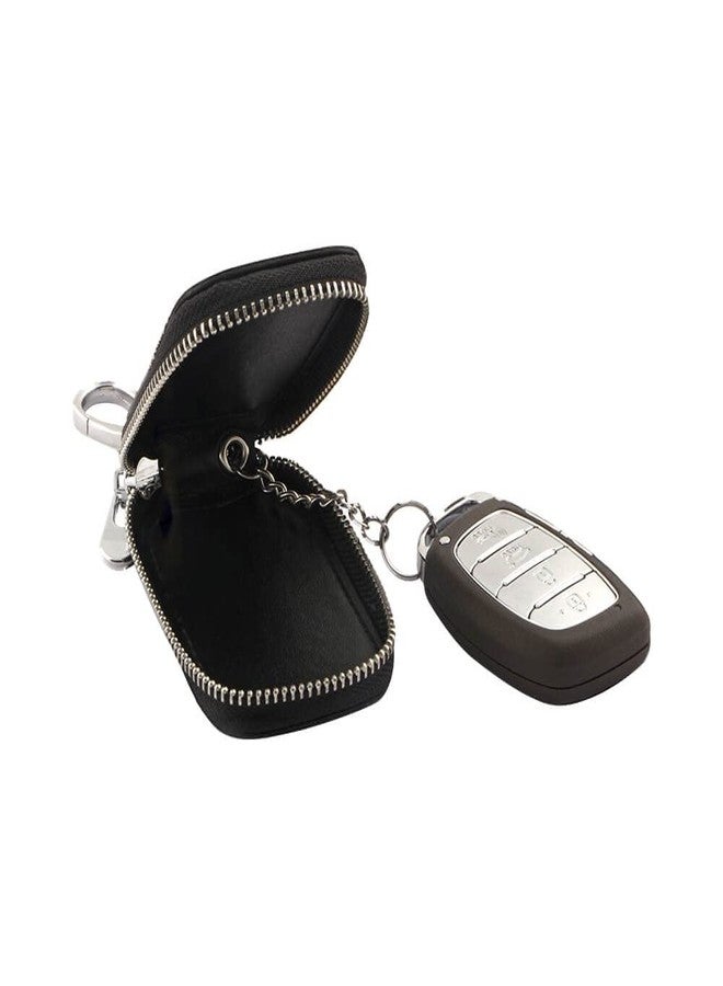 Keyzone® Checkered Pattern Car Key Case, Smart Key Holder PU Leather Key Chain Wallet, Coin Holder, Car Key Zipper Wallet (Black) - Image 4