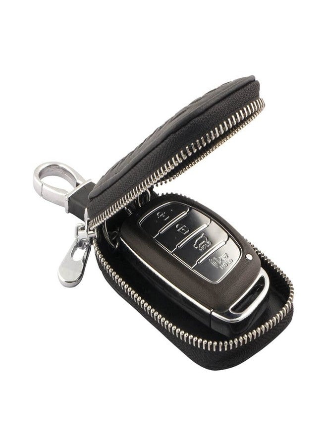 Keyzone® Checkered Pattern Car Key Case, Smart Key Holder PU Leather Key Chain Wallet, Coin Holder, Car Key Zipper Wallet (Black) - Image 3