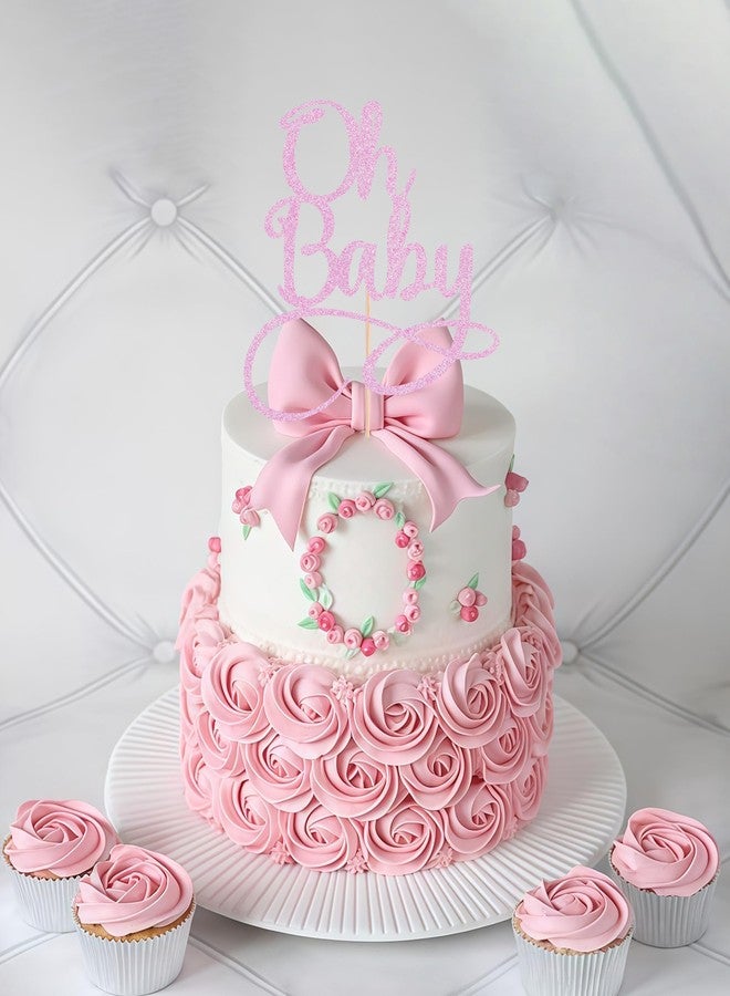 AHAORAY Oh Baby Cake Topper - Pink Glitter Baby Birthday Party Cake Decoration Supplies, for Baby Shower/Gender Reveal Party Photo Booth Props - Image 2