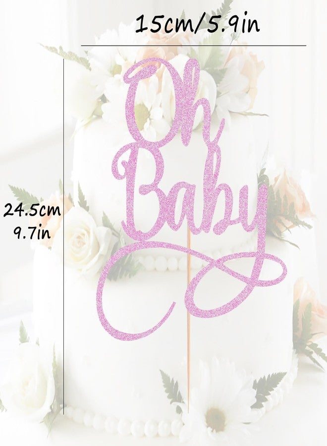 AHAORAY Oh Baby Cake Topper - Pink Glitter Baby Birthday Party Cake Decoration Supplies, for Baby Shower/Gender Reveal Party Photo Booth Props - Image 3