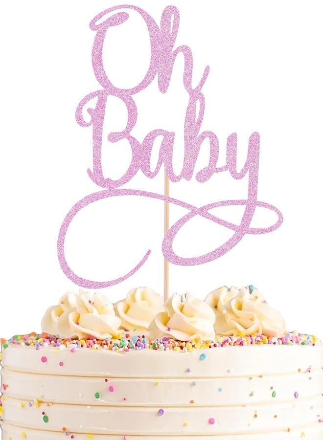 AHAORAY Oh Baby Cake Topper - Pink Glitter Baby Birthday Party Cake Decoration Supplies, for Baby Shower/Gender Reveal Party Photo Booth Props - Image 1