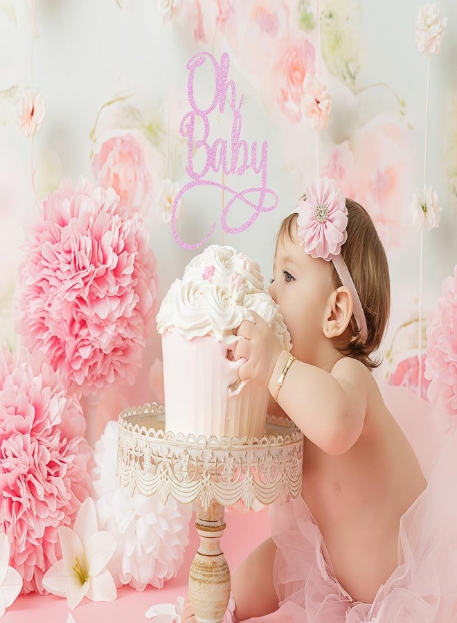 AHAORAY Oh Baby Cake Topper - Pink Glitter Baby Birthday Party Cake Decoration Supplies, for Baby Shower/Gender Reveal Party Photo Booth Props - Image 4