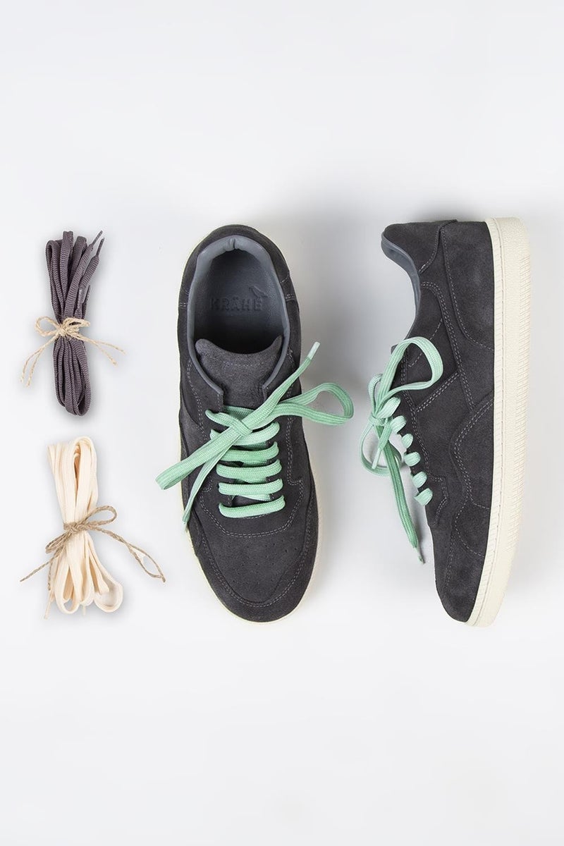 Krahe Zeus Men's Genuine Leather Hand-Painted Anthracite Sneakers with Laces and Two Spare Laces - Image 1