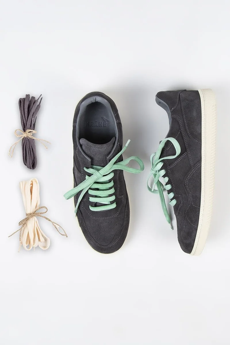 Krahe Krahe Zeus Men's Genuine Leather Hand-Painted Anthracite Sneakers with Laces and Two Spare Laces