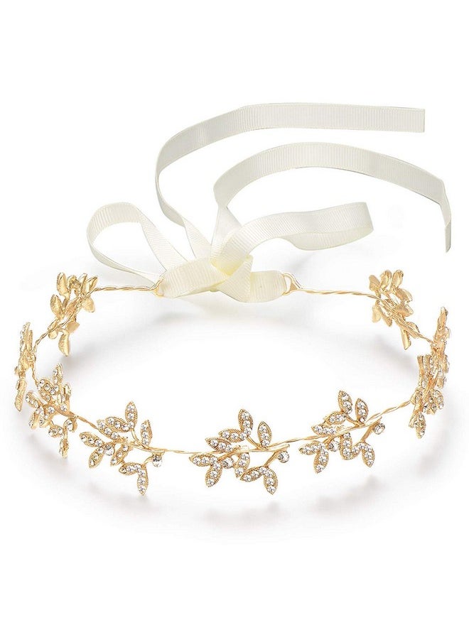 BABEYOND Crystal Bridal Headband Headpiece Wedding Headpiece For Bride Wedding Bridal Hair Accessories With Ivory Satin Ribbon (Style2Gold) 