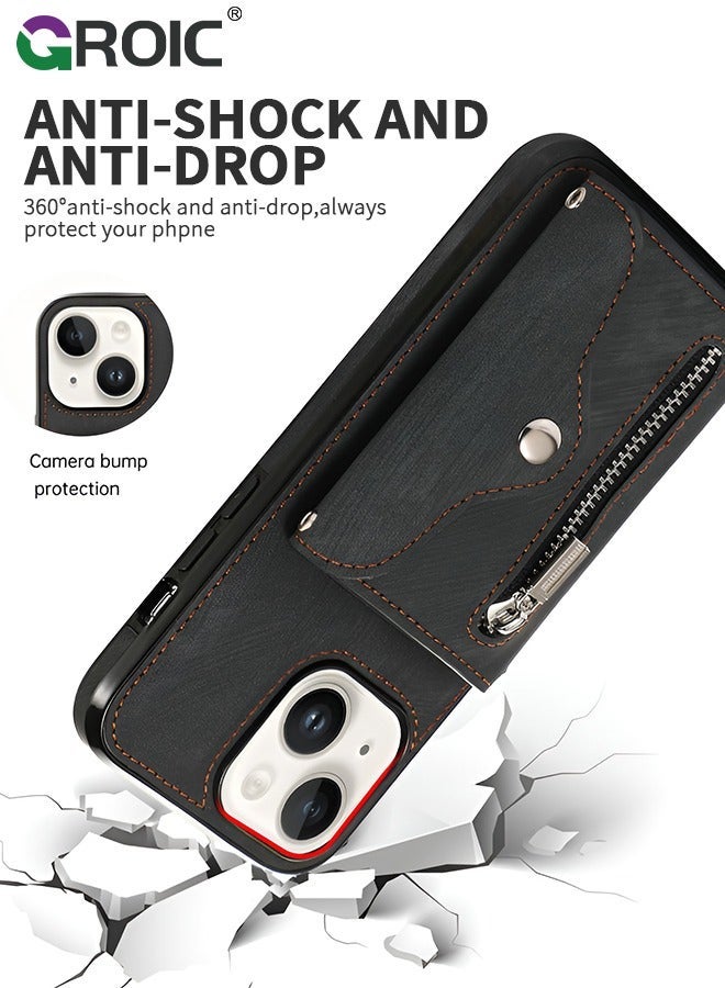 GROIC iPhone 15 Plus Wallet Case for Women, Support Wireless Charging with RFID Blocking Card Holder, PU Leather Zipper Detachable Shockproof Magnetic Phone Wrist Strap - Image 5