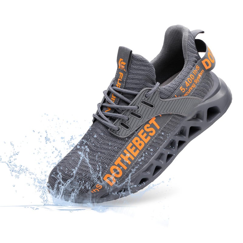 Furuian Waterproof Steel Toe Sneakers for Men Women Lightweight Safety Work Shoes Comfortable Unisex Steel Toe Work Sneakers Grey